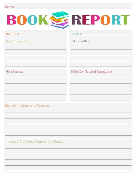 5th grade book report template free pdf